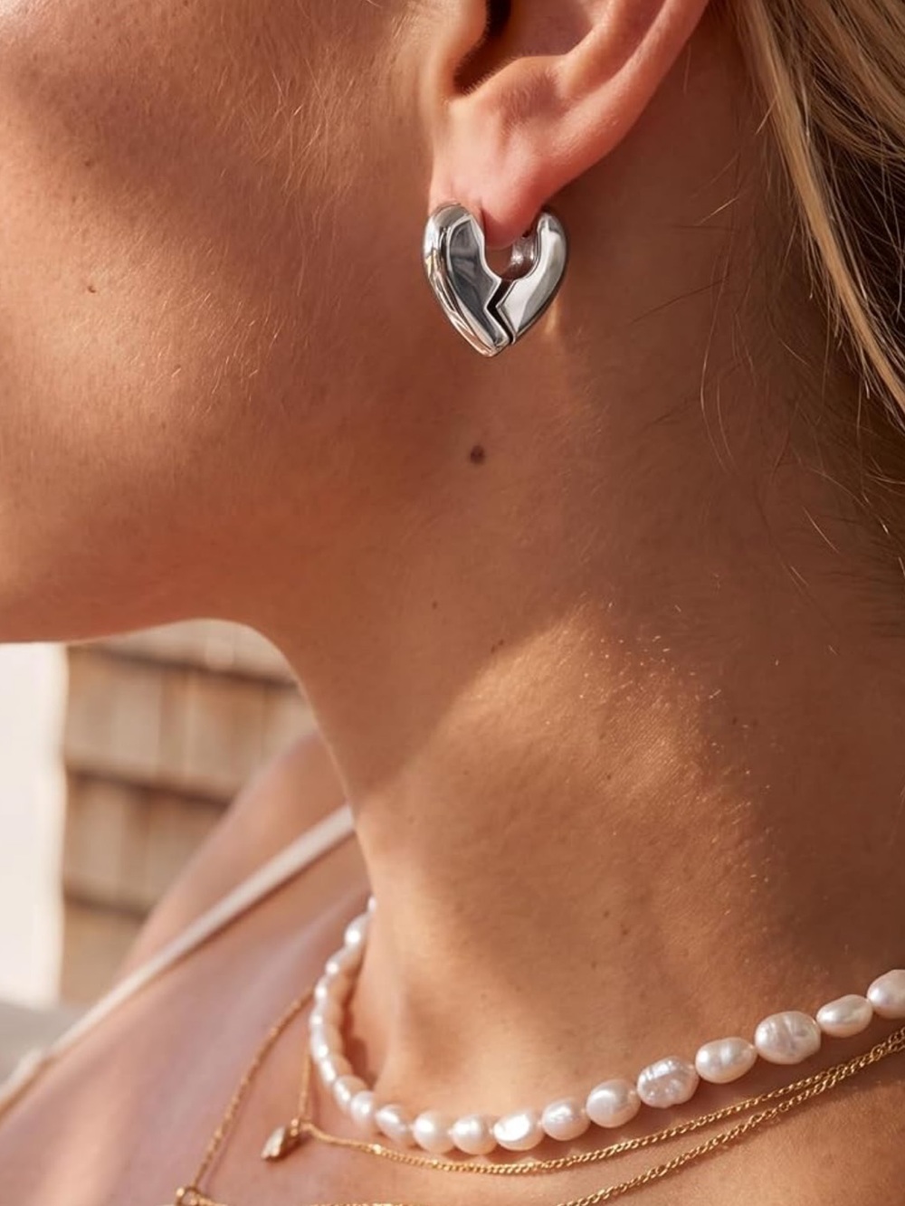 Silver Heart-Shaped Hoop Earrings - Modern Women's Jewelry